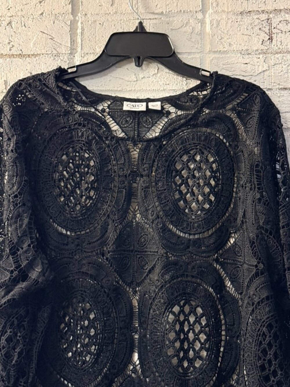 Cato Woman Black Crochet Lace Tunic Top Plus Size 22/24W Boho Sheer Overlay